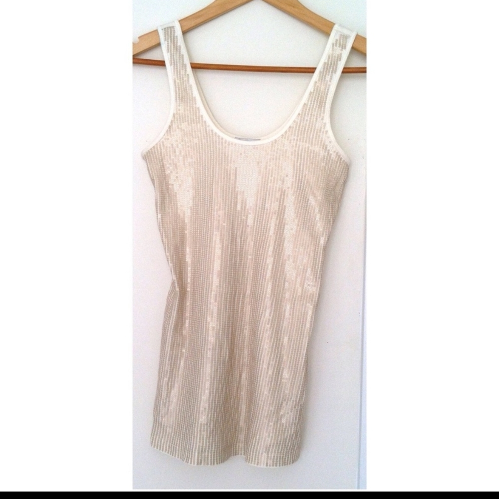 Express Ivory with Sequins Casual Tank Top